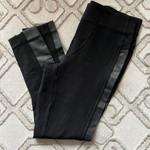 Black leather trimmed leggings